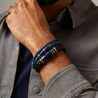 Fred Bennett Black Leather Bracelet with Blue Steel Accent-1