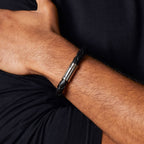 Fred Bennett Black Leather and Stainless Steel Centrepiece Bracelet-1