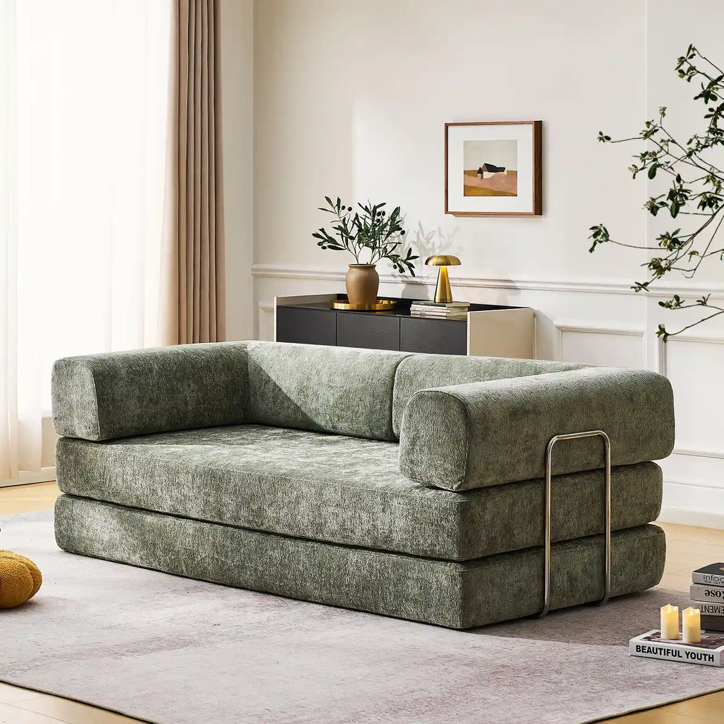 Hugo Moss Green Chenille Sofa Bed