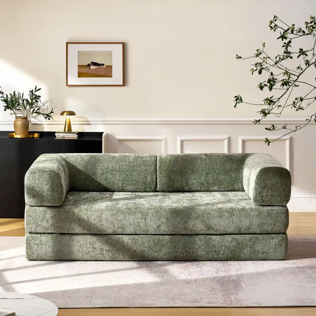 Hugo Moss Green Chenille Sofa Bed