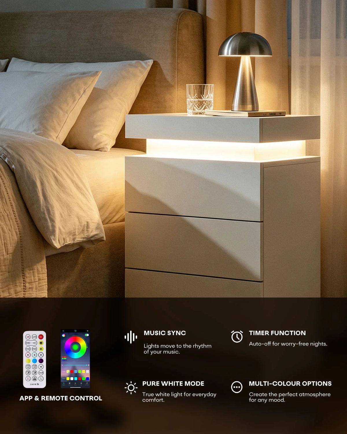 Kumar RGB Bedside Table with Charging