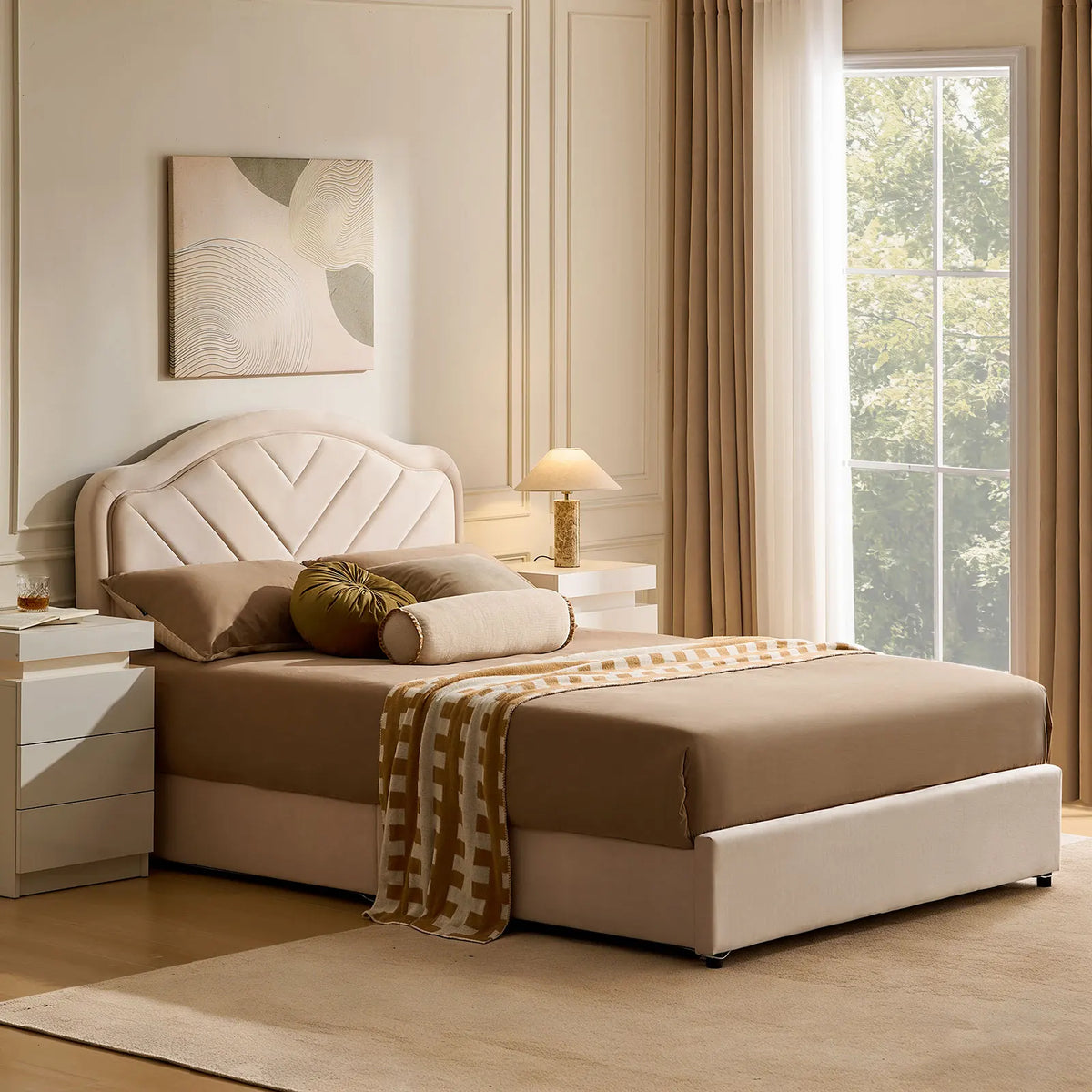 Luniva Cream LED Ottoman Storage Bed