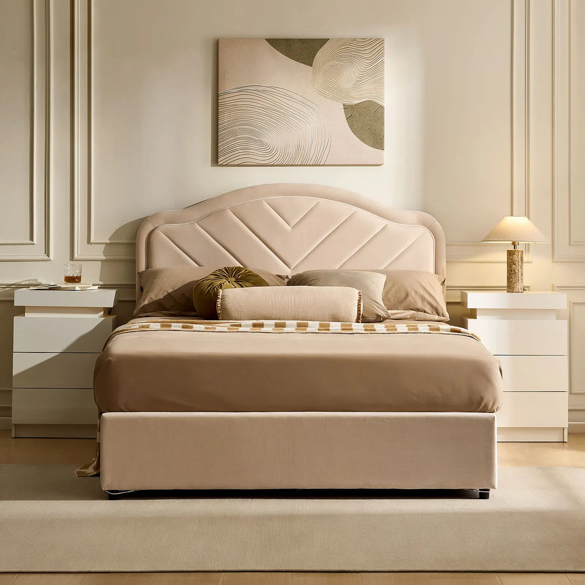 Luniva Cream LED Ottoman Storage Bed