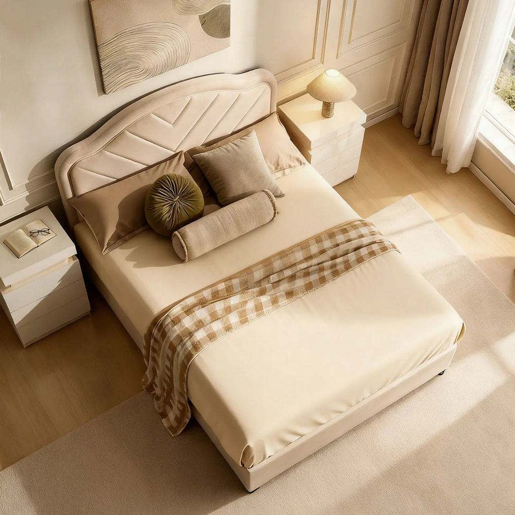 Luniva Cream LED Ottoman Storage Bed