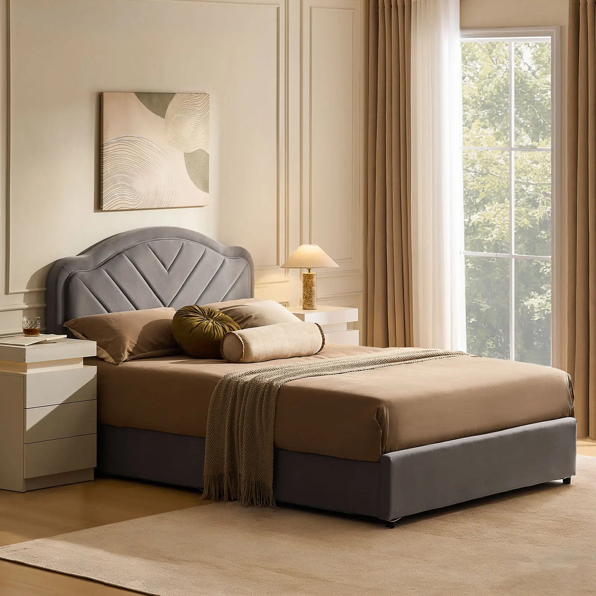 Luniva Grey LED Ottoman Storage Bed