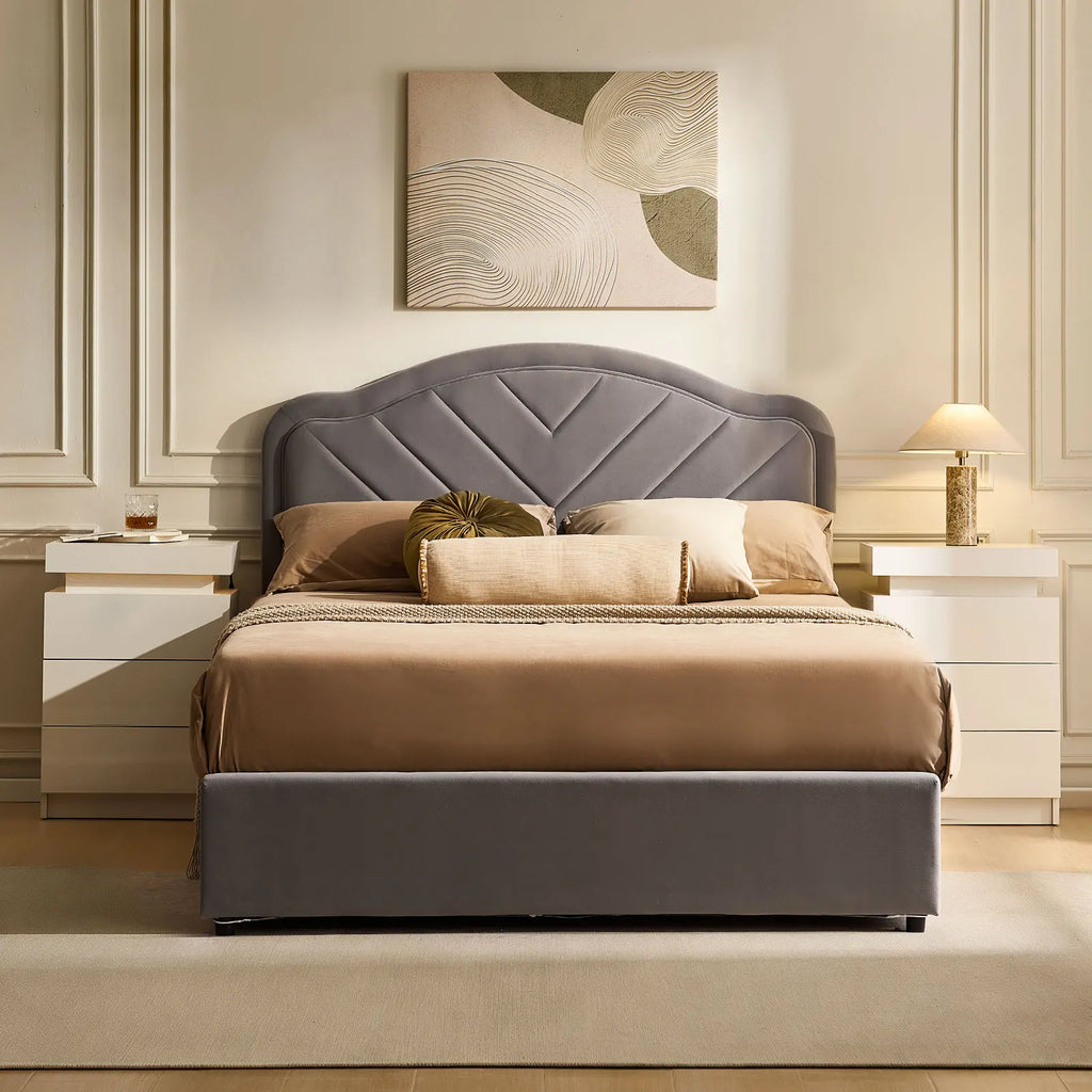 Luniva Grey LED Ottoman Storage Bed