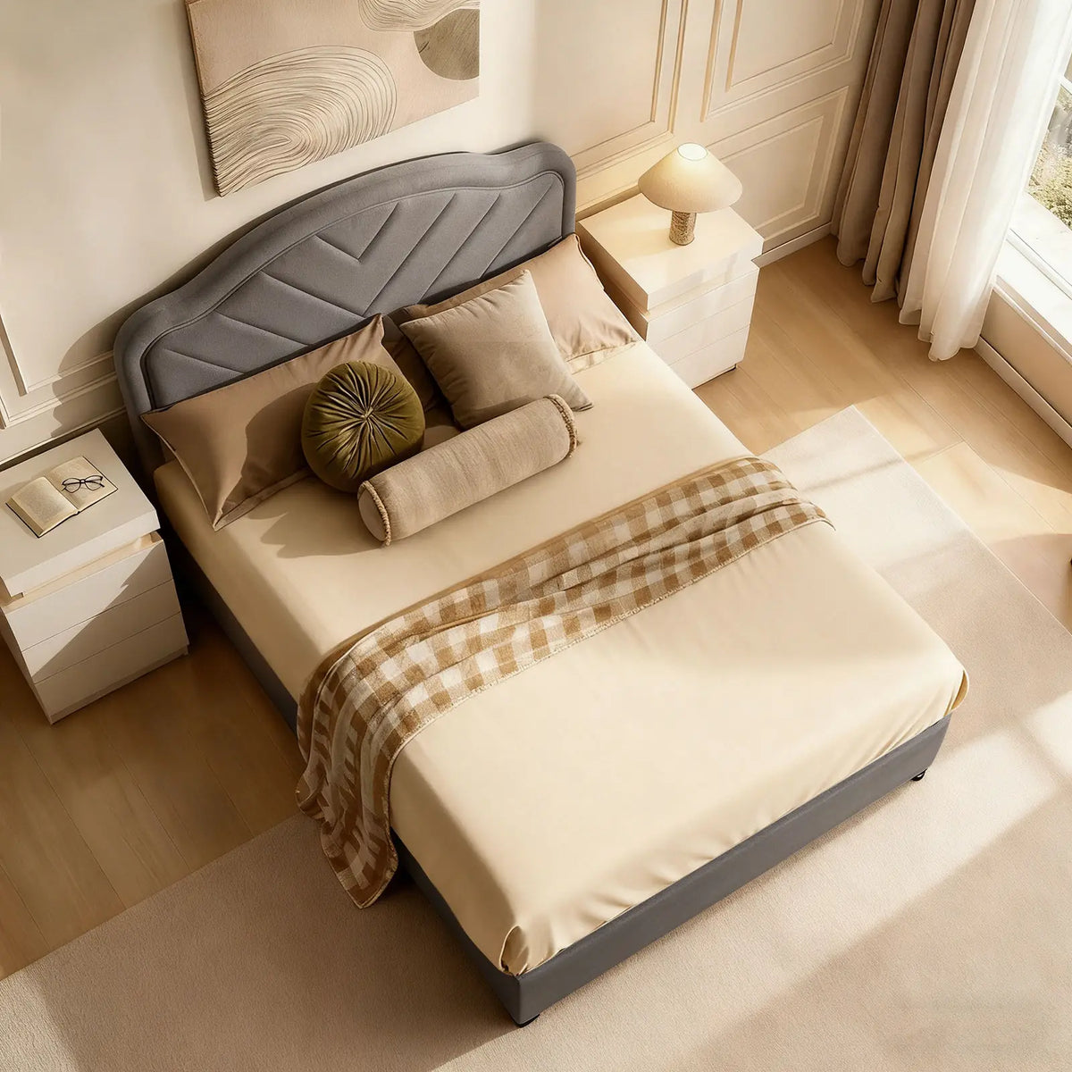 Luniva Grey LED Ottoman Storage Bed
