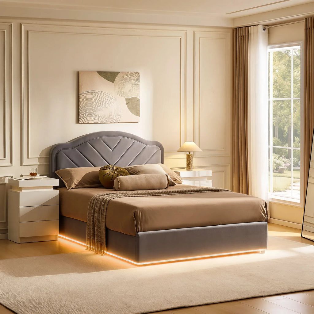 Luniva Grey LED Ottoman Storage Bed