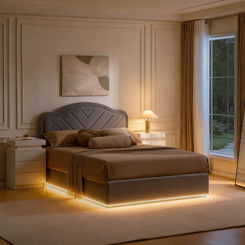 Luniva Grey LED Ottoman Storage Bed