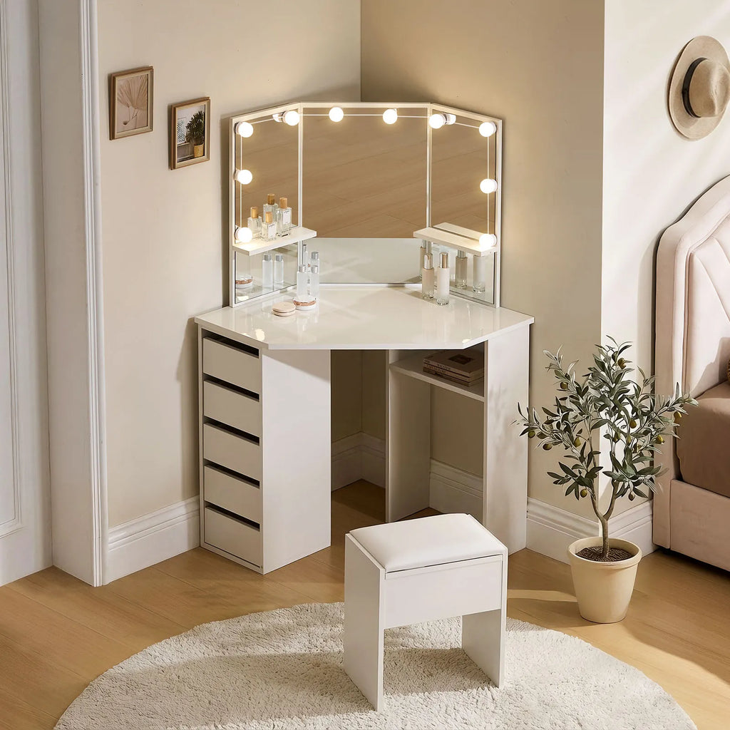 Roze LED Corner Dressing Table Set