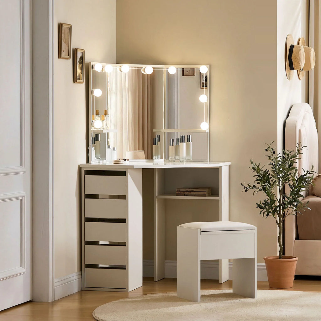 Roze LED Corner Dressing Table Set