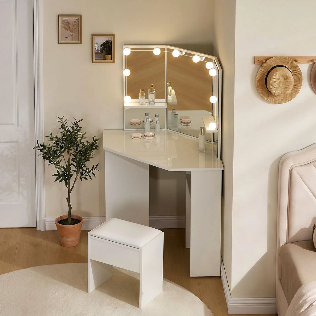 Roze LED Corner Dressing Table Set