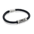 Fred Bennett Black Plaited Leather Bracelet with Steel Section-0