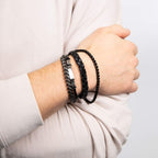 Fred Bennett Chain Plait Black Leather Bracelet