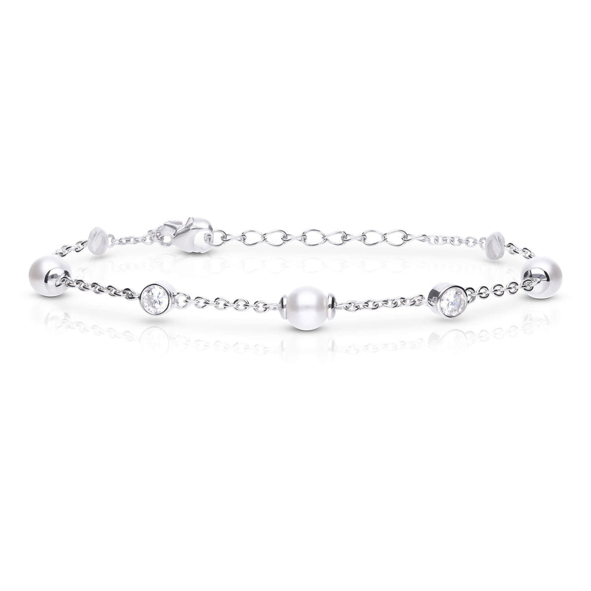 Diamonfire Alternating Shell Pearl and Zirconia Station Bracelet-0