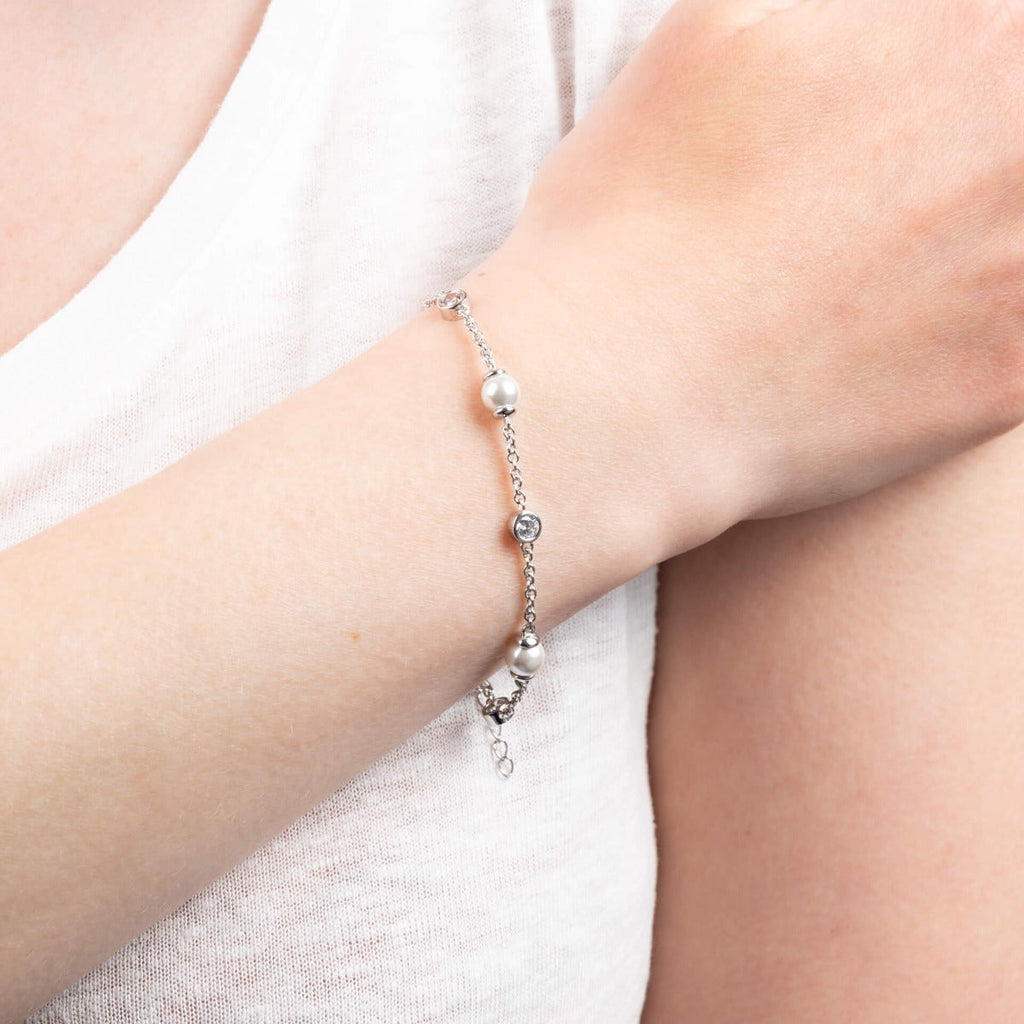 Diamonfire Alternating Shell Pearl and Zirconia Station Bracelet-1