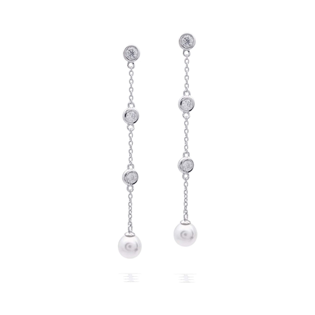 Diamonfire Zirconia and Shell Pearl Chain Drop Earrings-0