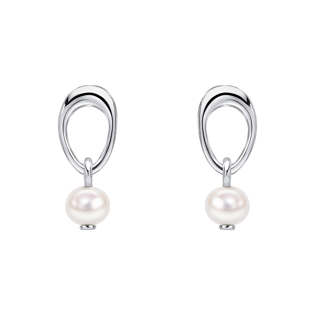 Beginnings Open Organic Oval and Freshwater Pearl Drop Earrings-0