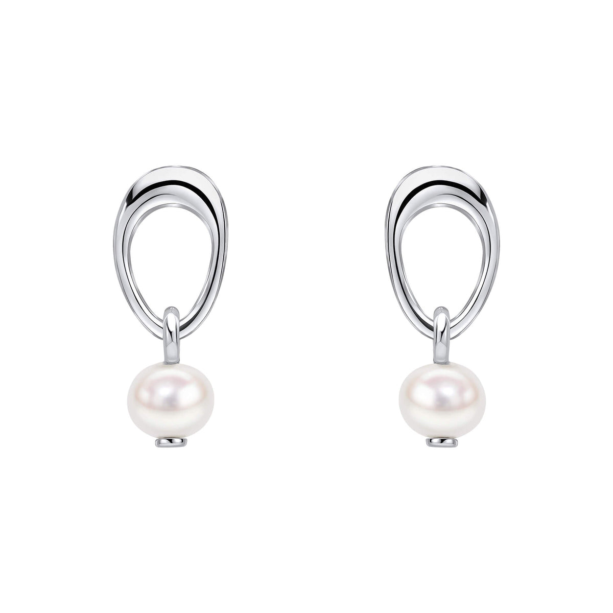 Beginnings Open Organic Oval and Freshwater Pearl Drop Earrings-0