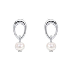 Beginnings Open Organic Oval and Freshwater Pearl Drop Earrings-0