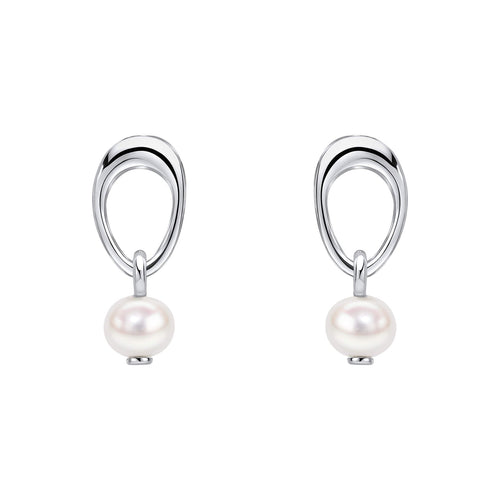 Beginnings Open Organic Oval and Freshwater Pearl Drop Earrings-0