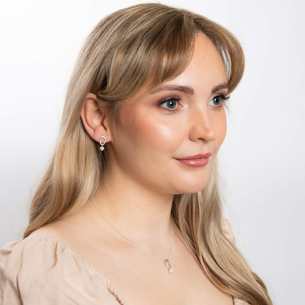 Beginnings Open Organic Oval and Freshwater Pearl Drop Earrings-2