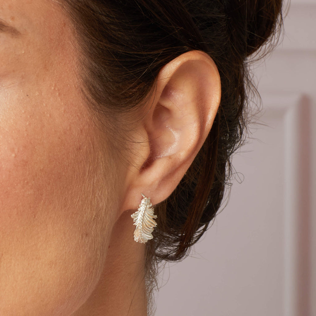 Laura Ashley Silver Plume Feather Stud Earrings-1