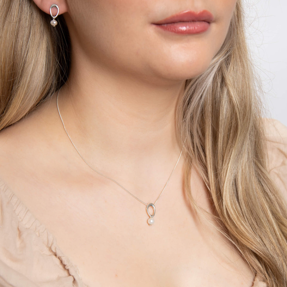 Beginnings Open Organic Oval and Freshwater Pearl Drop Pendant-1