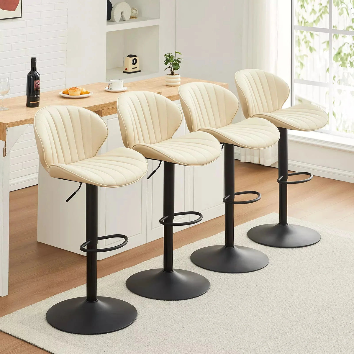 Caryol Adjustable Faux Leather Bar Stools – Set of 2