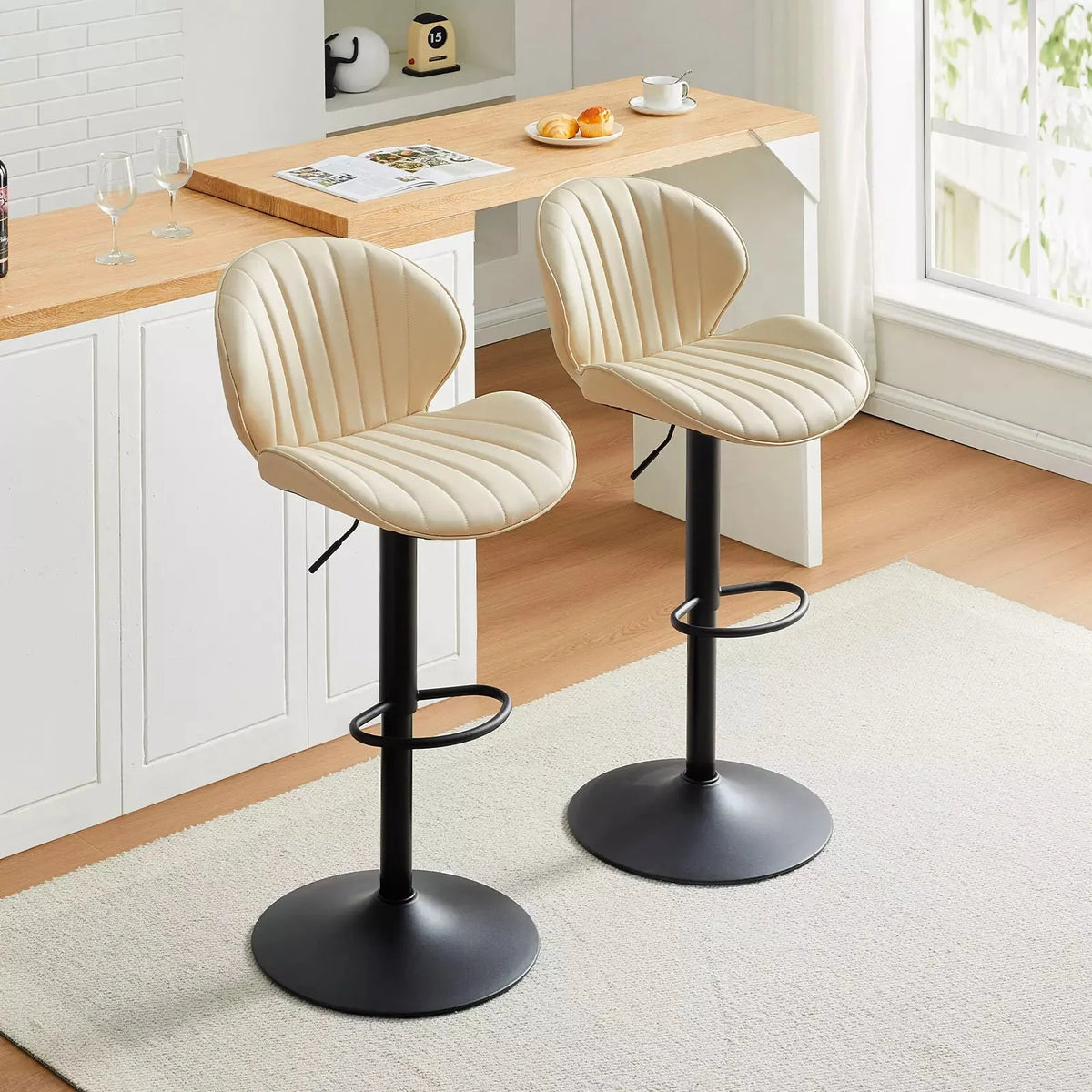 Caryol Adjustable Faux Leather Bar Stools – Set of 2